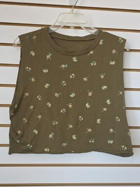 Grayson Threads Olive Green Floral Cropped Tank Top